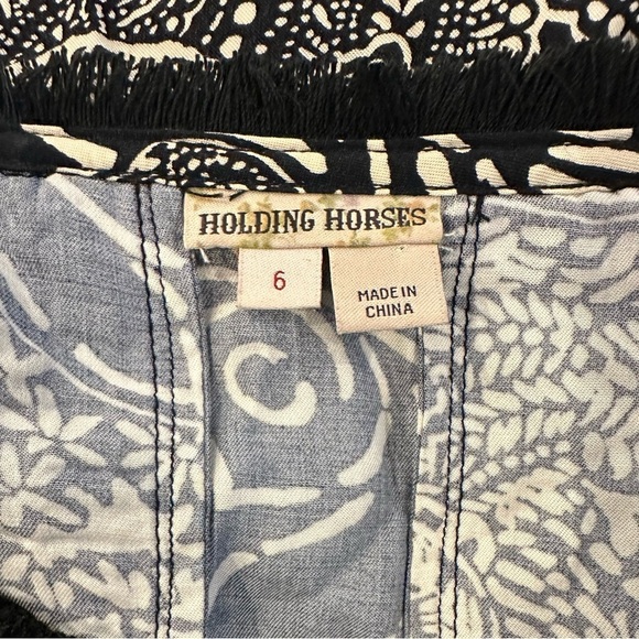 Holding Horses Anthropologie black and cream boho fringe dress midi summer SZ 6 - Picture 8 of 8